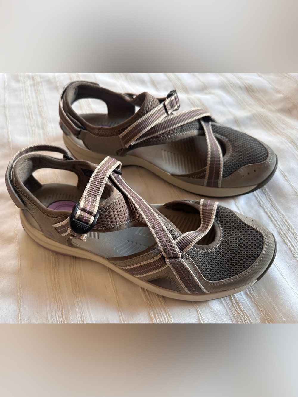 Teva Ewaso Sport Sandals | Gray Purple Hook & Loop Stretch Mesh | Women’s 11